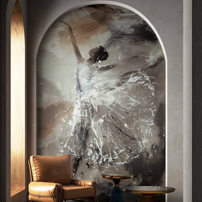 Digitaldruck Tänzerin Ballerina grau, braun, schwarz Grafisch (KG-172725)