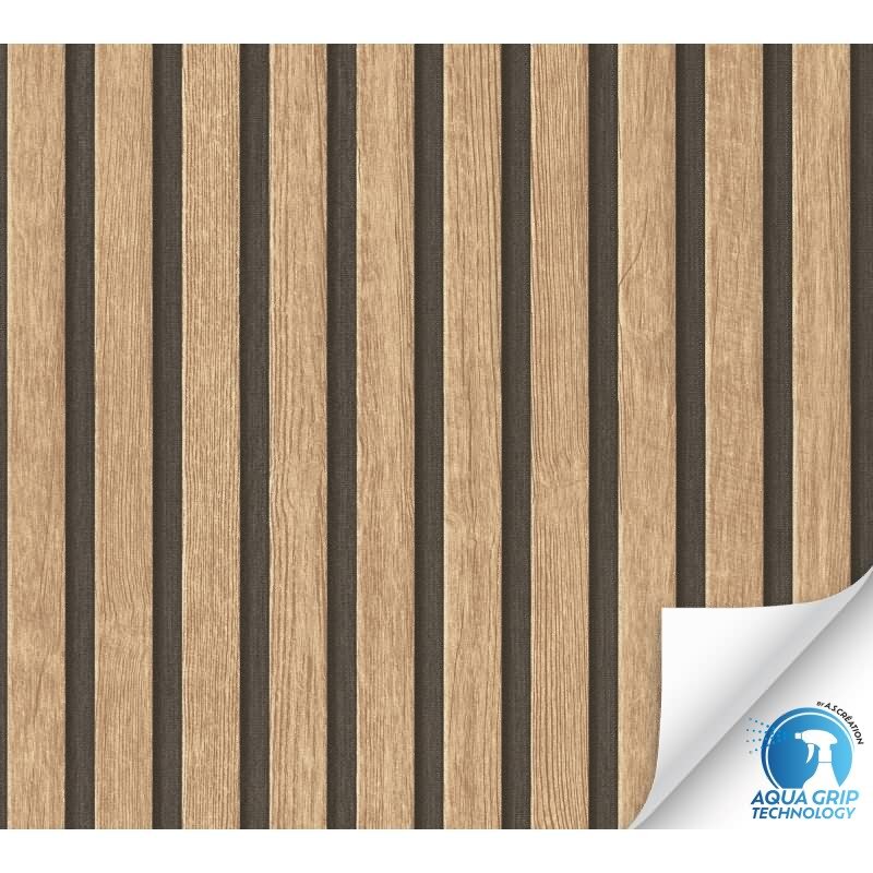 Vorgekleisterte Holzoptik-Tapete Braun Schwarz- skandinavische Holzpaneele Vliestapete (KG-172820)