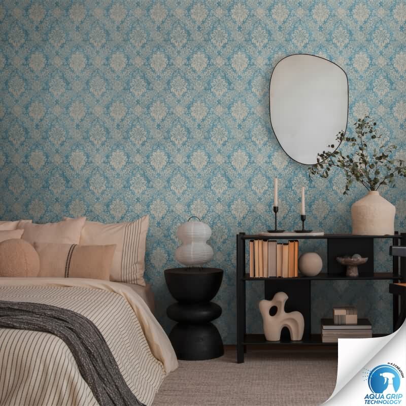 Vorgekleisterte Ornament-Tapete Barock Blau Beige - klassisch moderne Vliestapete (KG-172823)