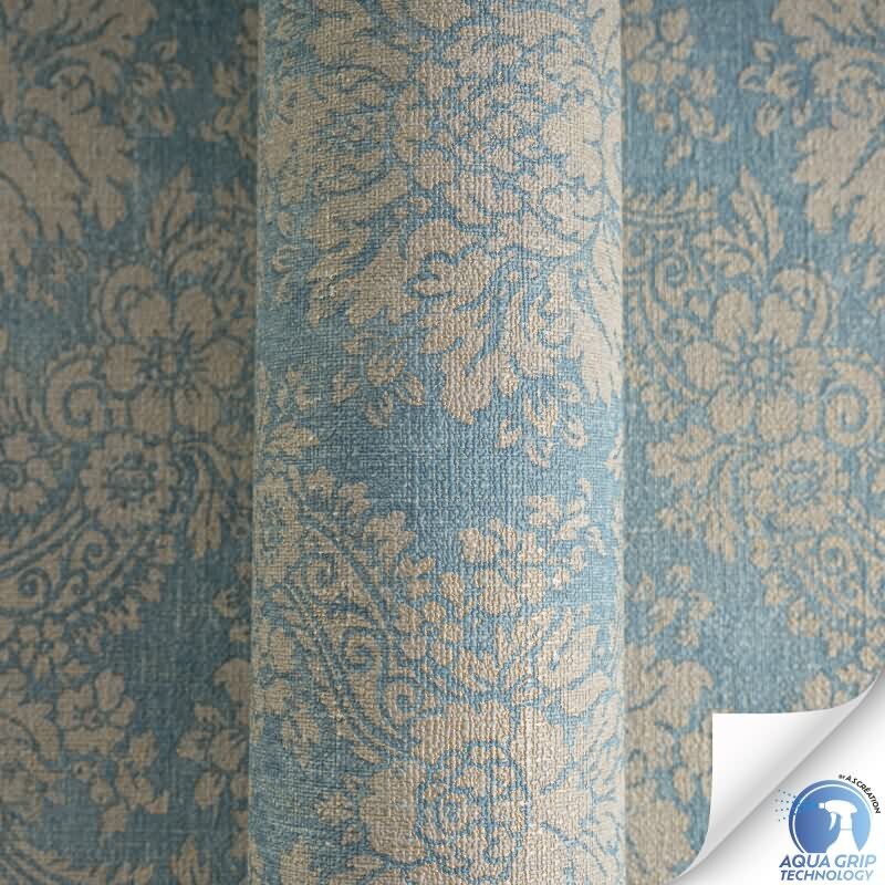 Vorgekleisterte Ornament-Tapete Barock Blau Beige - klassisch moderne Vliestapete (KG-172823)