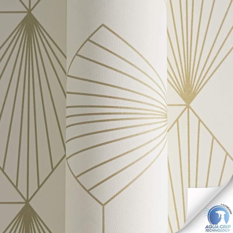Vorgekleisterte Art-Déco-Tapete Weiß Gold - Vliestapete mit geometrischem Muster (KG-172825)