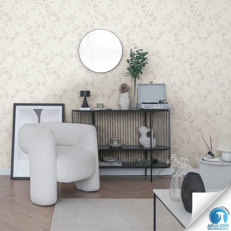 Vorgekleisterte florale Vliestapete Weiß Rosa - Landhaus Blütentapete mit Zweigen (KG-172828)