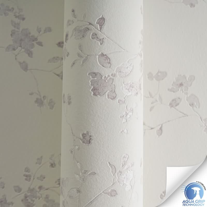 Vorgekleisterte florale Vliestapete Weiß Rosa - Landhaus Blütentapete mit Zweigen (KG-172828)