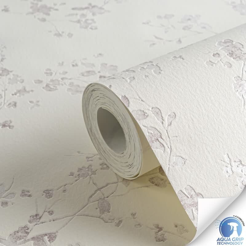 Vorgekleisterte florale Vliestapete Weiß Rosa - Landhaus Blütentapete mit Zweigen (KG-172828)