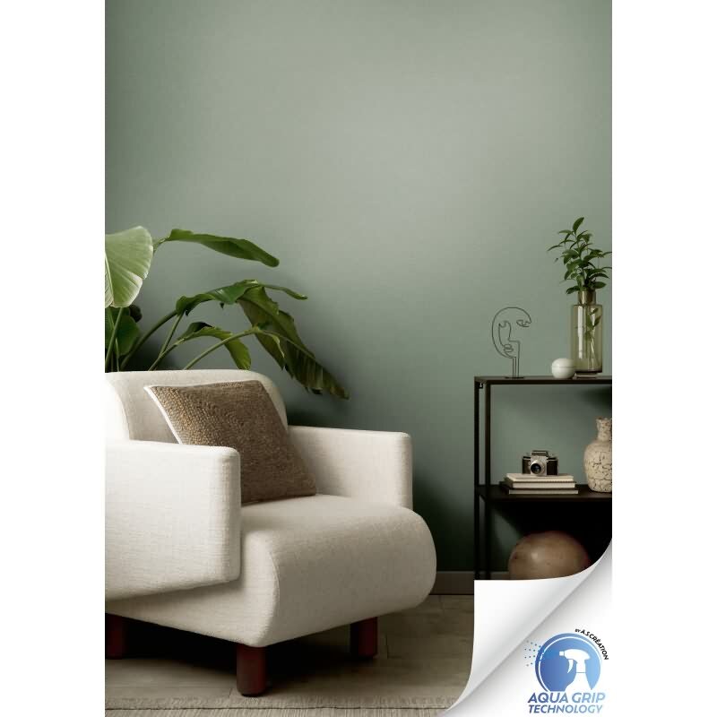 Vorgekleisterte Unitapete mit Textilstruktur Grün - einfarbige Textil-Vliestapete (KG-172830)