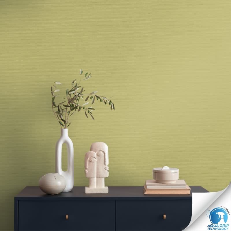 Vorgekleisterte Unitapete Textilstruktur Grün - stilvolle einfarbige Vliestapete (KG-172832)