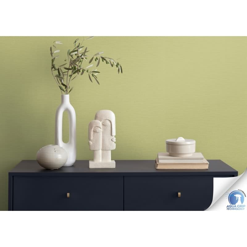 Vorgekleisterte Unitapete Textilstruktur Grün - stilvolle einfarbige Vliestapete (KG-172832)