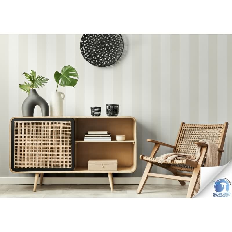 Vorgekleisterte Streifen-Tapete Creme Weiß - skandinavische Streifen-Vliestapete (KG-172838)