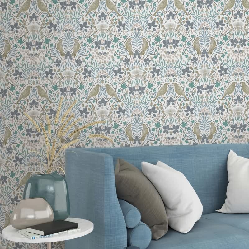 Vliestapete Vögel, Blumen Floral Natur in Weiß für Wohnzimmer, Schlafzimmer, Lounge (KG-172856)