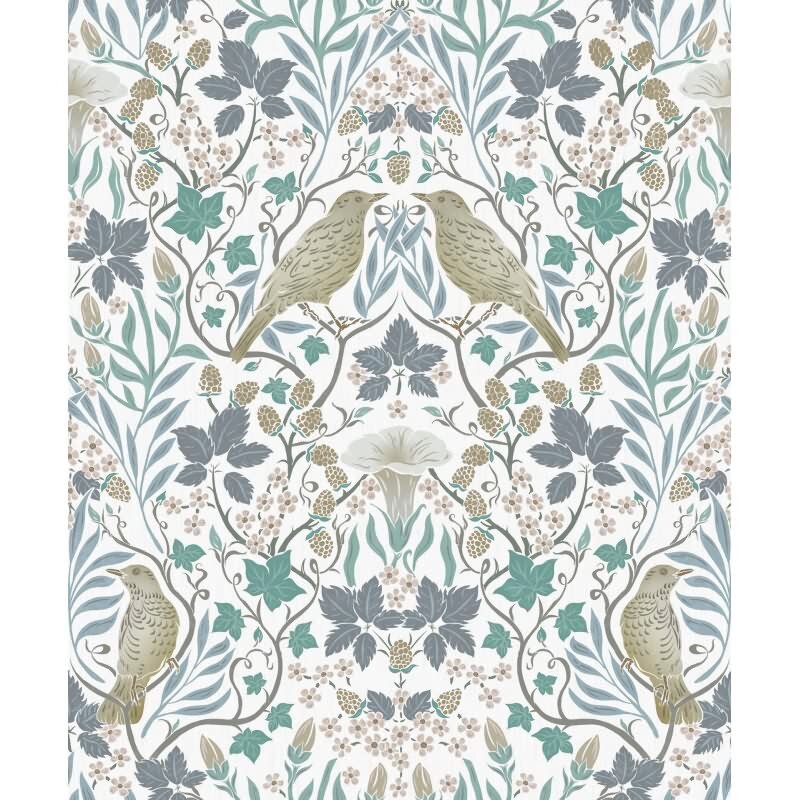 Vliestapete Vögel, Blumen Floral Natur in Weiß für Wohnzimmer, Schlafzimmer, Lounge (KG-172856)