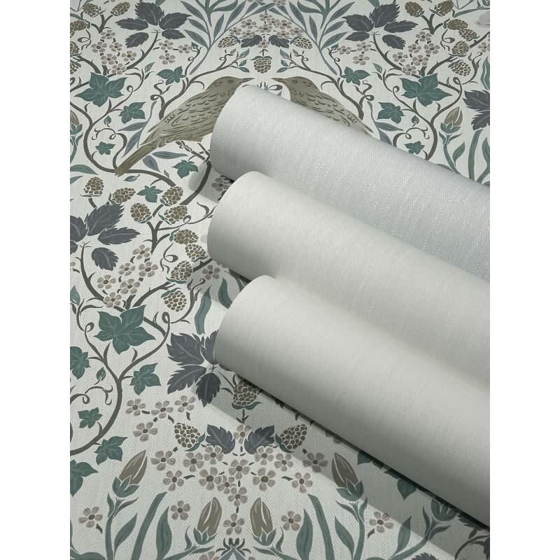 Vliestapete Vögel, Blumen Floral Natur in Weiß für Wohnzimmer, Schlafzimmer, Lounge (KG-172856)