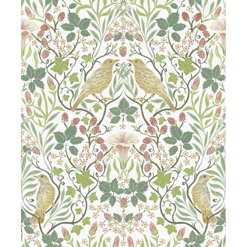 Vliestapete Vögel, Blumen Floral Natur in Weiß für Wohnzimmer, Schlafzimmer, Lounge (KG-172857)