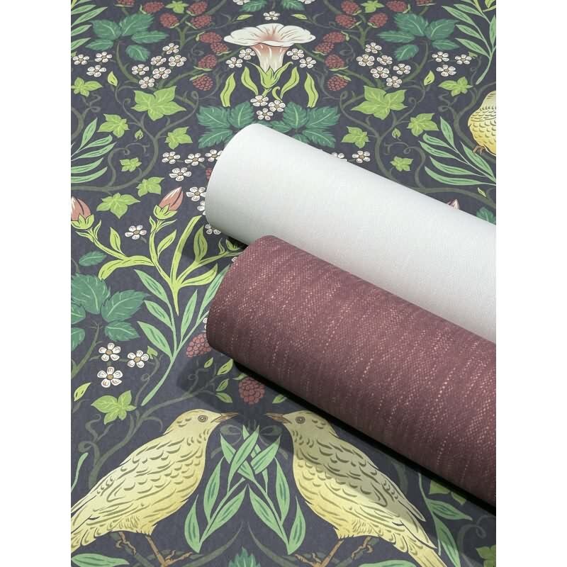 Vliestapete Vögel, Blumen Floral Natur in Schwarz für Wohnzimmer, Schlafzimmer, Lounge (KG-172858)