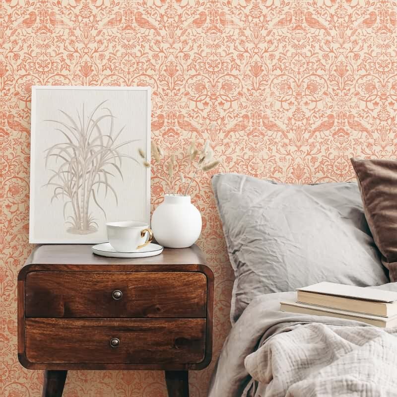 Vliestapete Vögel, Blumen Floral Natur in Beige für Wohnzimmer, Schlafzimmer, Lounge (KG-172859)