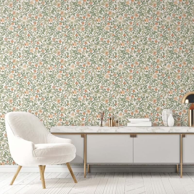 Vliestapete Blumen, Blattmotiv Floral Natur in Weiß für Wohnzimmer, Schlafzimmer, Lounge (KG-172863)