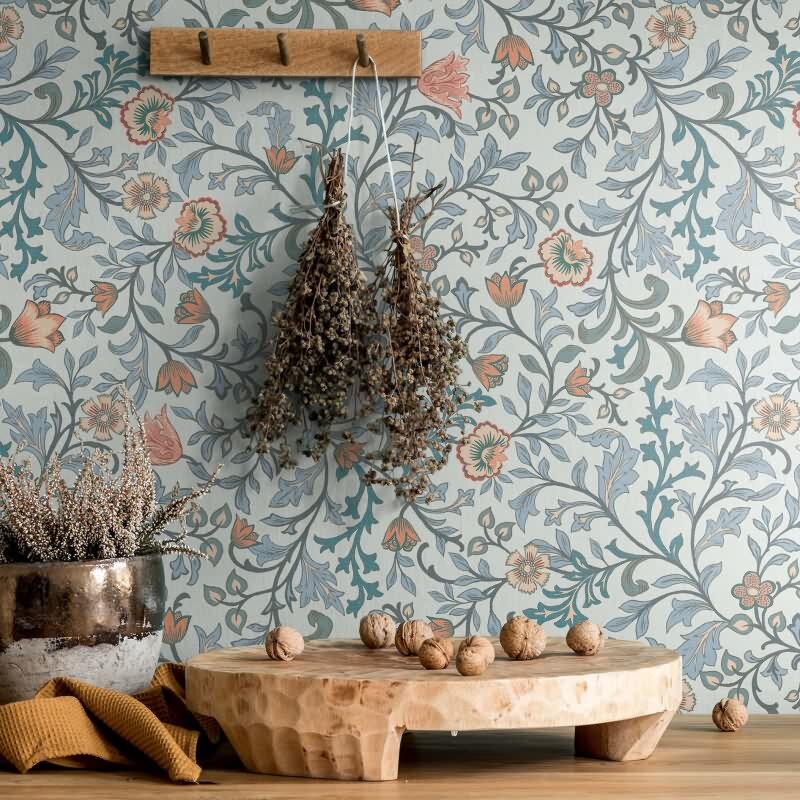 Vliestapete Blumen, Blattmotiv Floral Natur in Blau für Wohnzimmer, Schlafzimmer, Lounge (KG-172864)