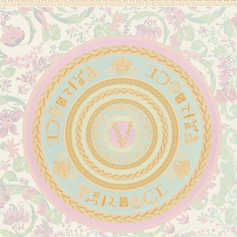 Tapete Blau, Gold, Kupfer, Grün, Pastellfarben, Rosa, Rose VERSACE Satintapete (1040261)