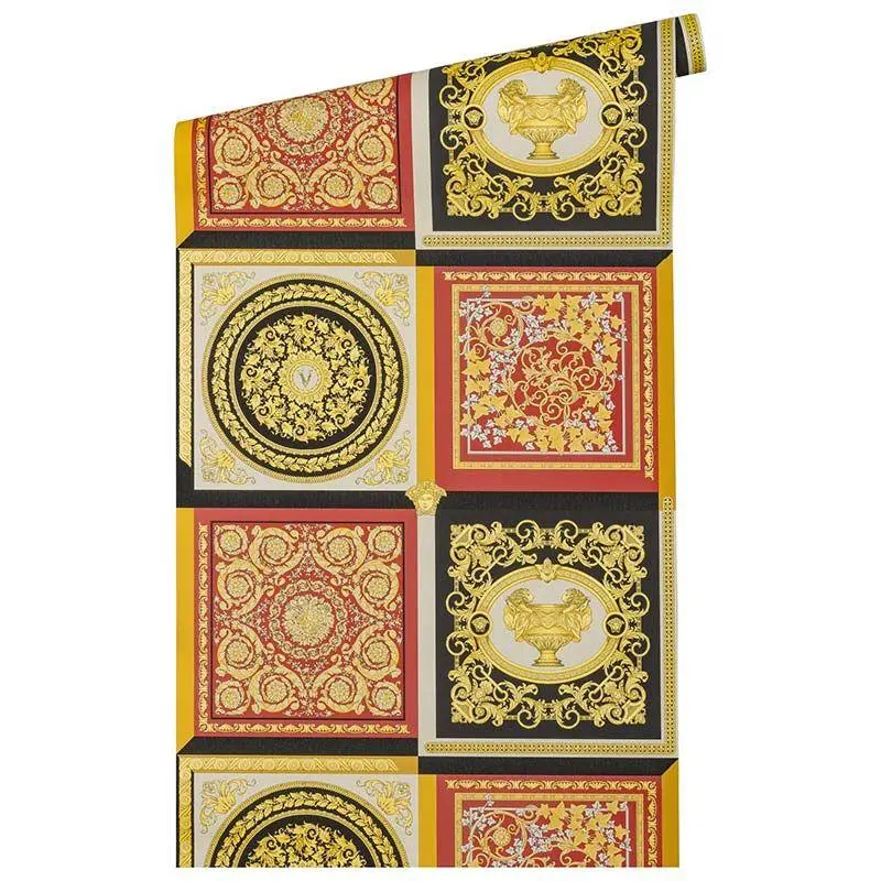 Tapete Gold, Kupfer, Rot, Schwarz-Weiß VERSACE Satintapete (1040259)