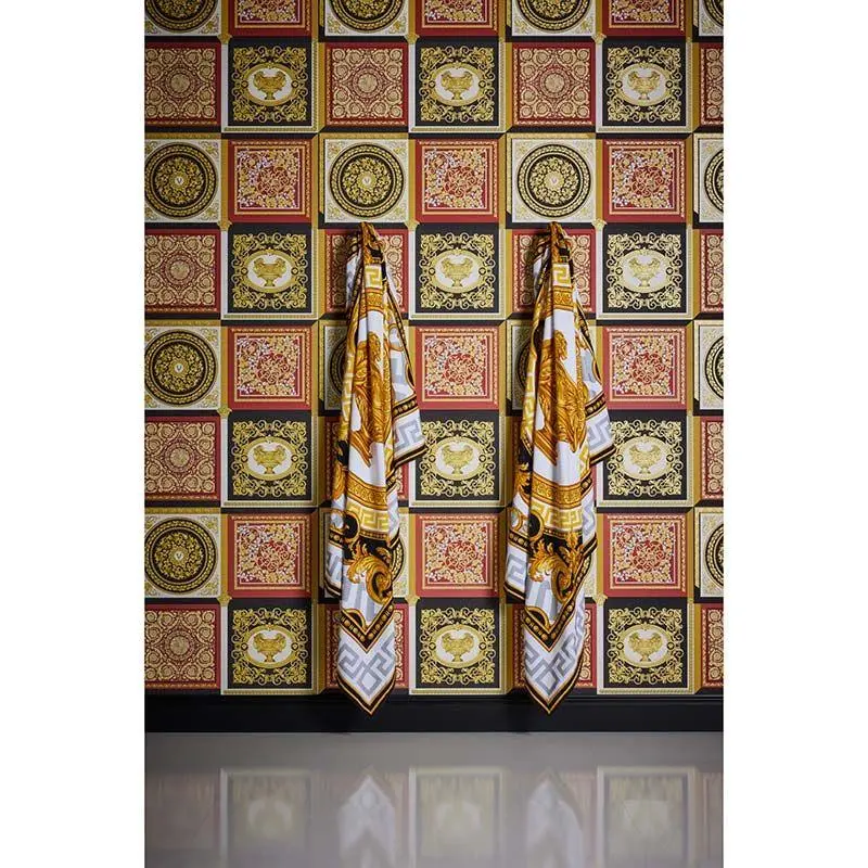 Tapete Gold, Kupfer, Rot, Schwarz-Weiß VERSACE Satintapete (1040259)