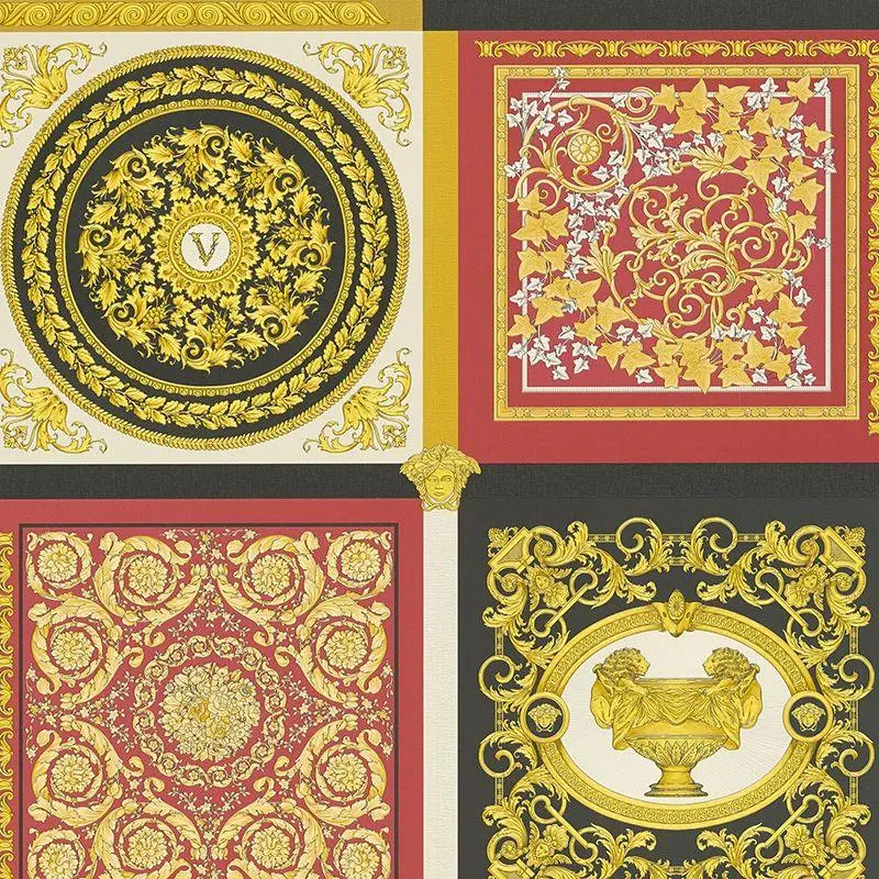 Tapete Gold, Kupfer, Rot, Schwarz-Weiß VERSACE Satintapete (1040259)