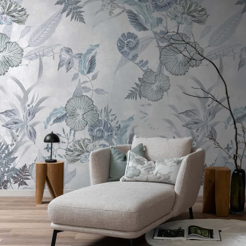 Digitaldruck Blumen, Blätter Floral Natur, Modern in Grau für Wohnzimmer, Schlafzimmer (KG-172893)