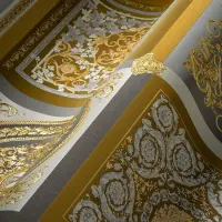 Tapete Gold, Kupfer, Grau, Silber VERSACE Satintapete...