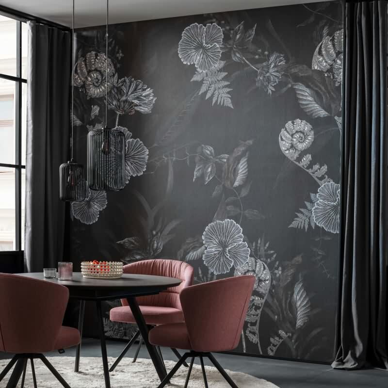 Digitaldruck Blumen, Blätter Floral Natur, Modern in Schwarz für Wohnzimmer, Schlafzimmer (KG-172894)