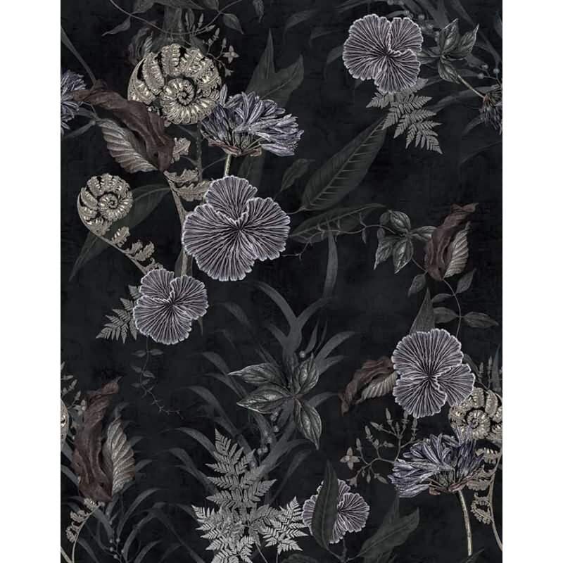 Digitaldruck Blumen, Blätter Floral Natur, Modern in Schwarz für Wohnzimmer, Schlafzimmer (KG-172894)