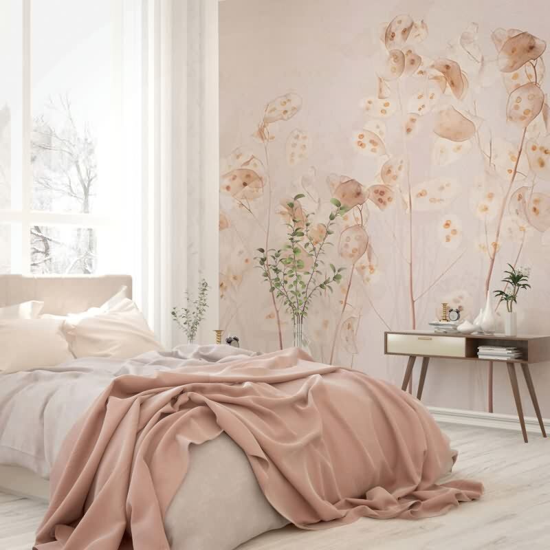 Digitaldruck Blumen, Blätter Floral Natur, Modern in Beige für Wohnzimmer, Schlafzimmer (KG-172895)