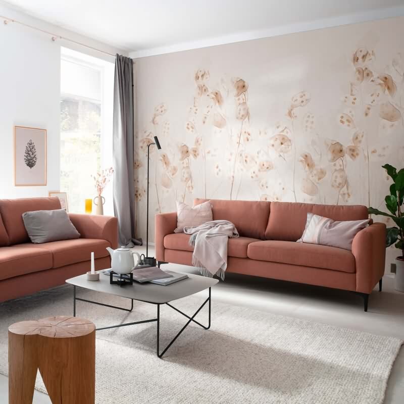 Digitaldruck Blumen, Blätter Floral Natur, Modern in Beige für Wohnzimmer, Schlafzimmer (KG-172895)