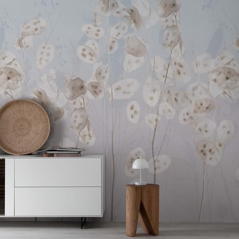 Digitaldruck Blumen, Blätter Floral Natur, Modern in Blau für Wohnzimmer, Schlafzimmer (KG-172896)