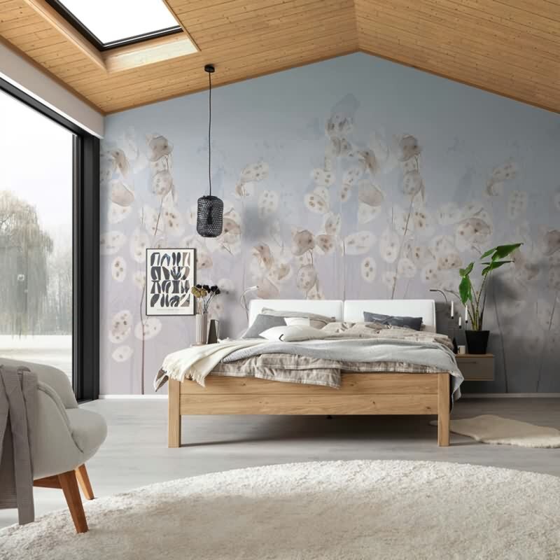 Digitaldruck Blumen, Blätter Floral Natur, Modern in Blau für Wohnzimmer, Schlafzimmer (KG-172896)