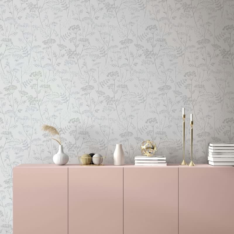 Vliestapete Blumen, Blätter Floral Natur in Grau für Wohnzimmer, Schlafzimmer (KG-172903)