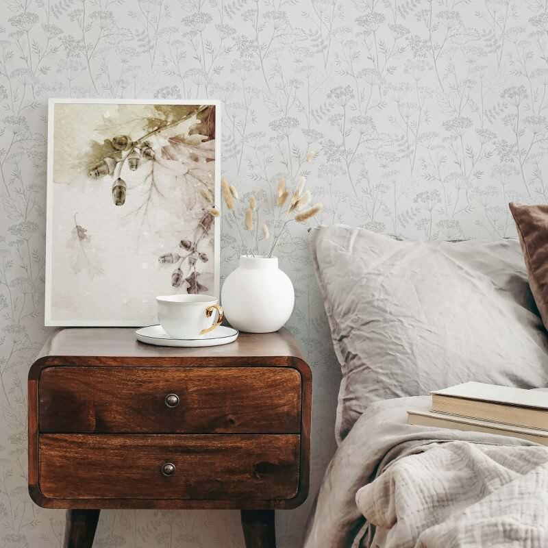 Vliestapete Blumen, Blätter Floral Natur in Grau für Wohnzimmer, Schlafzimmer (KG-172903)