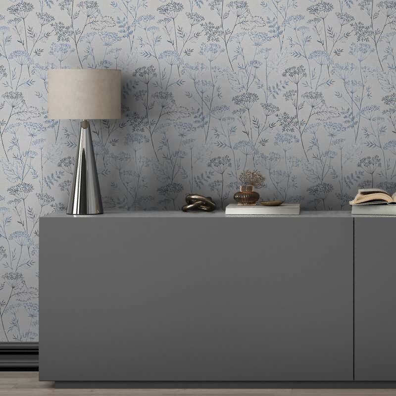 Vliestapete Blumen, Blätter Floral Natur in Grau für Wohnzimmer, Schlafzimmer (KG-172904)