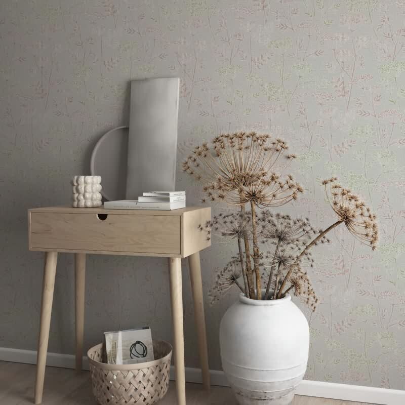 Vliestapete Blumen, Blätter Floral Natur in Grau für Wohnzimmer, Schlafzimmer (KG-172905)