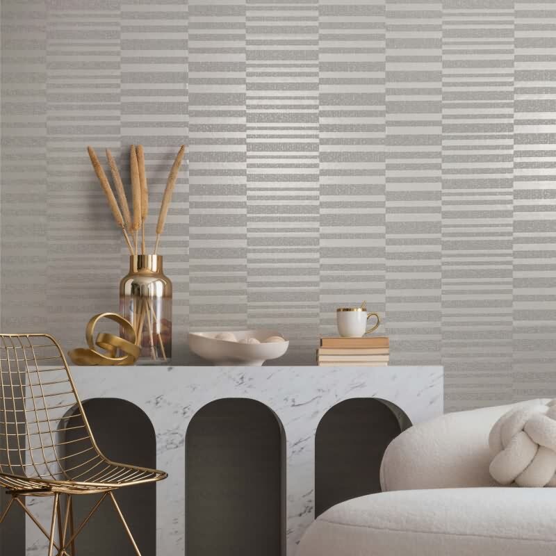 Vliestapete Querstreifen Streifen Modern in Weiß für Wohnzimmer, Schlafzimmer (KG-172929)