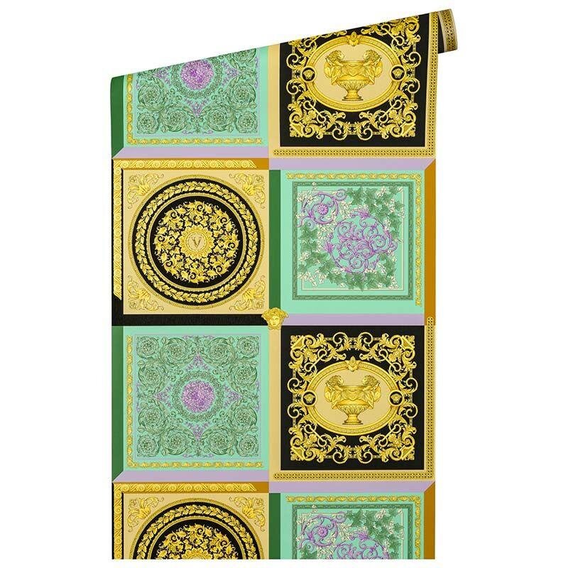 Tapete Gold, Kupfer, Grün, Lila, Flieder, Pastellfarben VERSACE Satintapete (1040254)