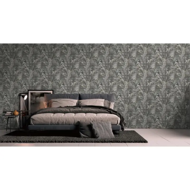 Dschungel-Tapete Schwarz Grau Beige - Vliestapete mit tropischem Blättermuster (KG-172937)