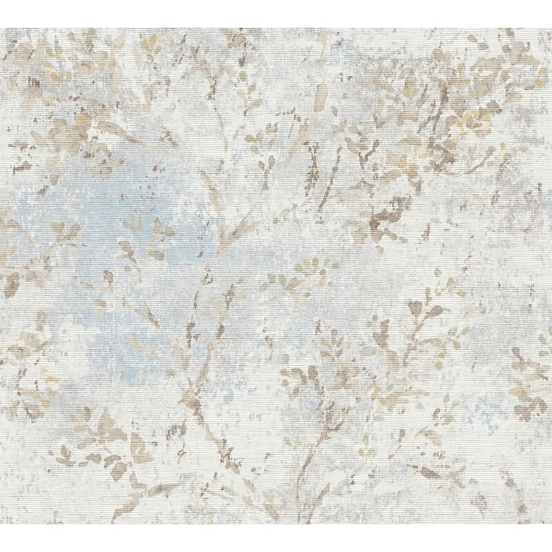 Florale Tapete Vintage Beige Blau - Vliestapete mit Ästen & Blütenmuster (KG-172946)