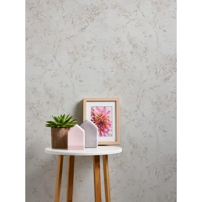 Florale Tapete Vintage Grau Beige - Vliestapete mit Blüten & Ästen (KG-172947)