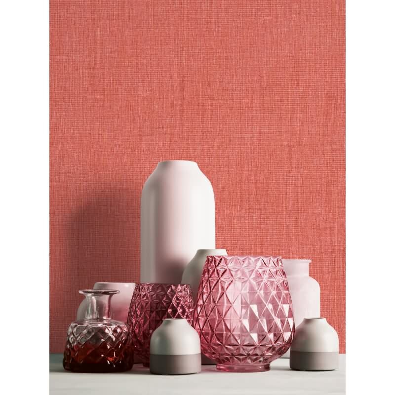 Uni Tapete in Leinen Optik Rot - Strukturierte Vliestapete matt kräftig (KG-172959)