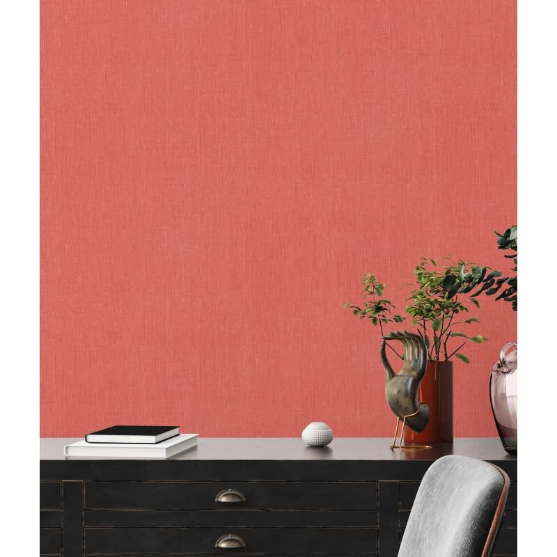 Uni Tapete in Leinen Optik Rot - Strukturierte Vliestapete matt kräftig (KG-172959)