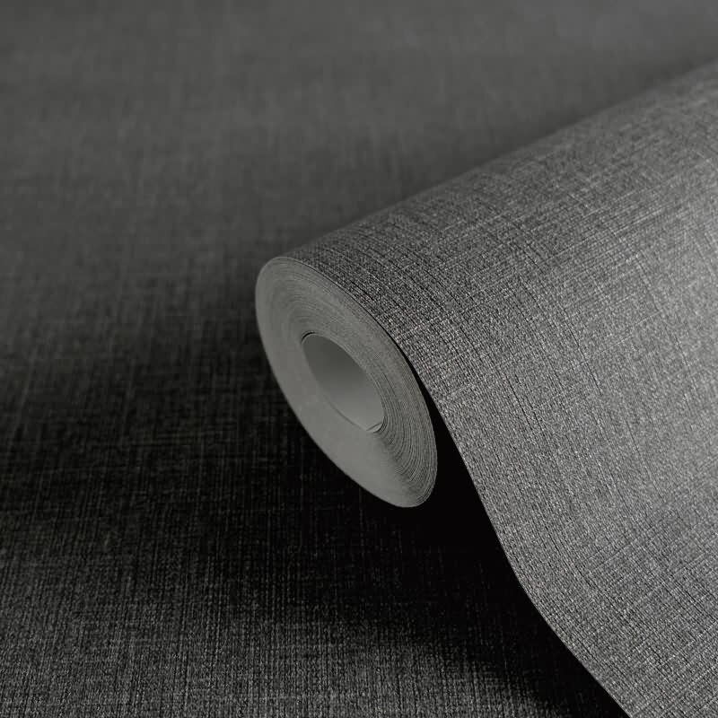 Unitapete in Leinenoptik Schwarz - Strukturierte Vliestapete matt elegant (KG-172961)