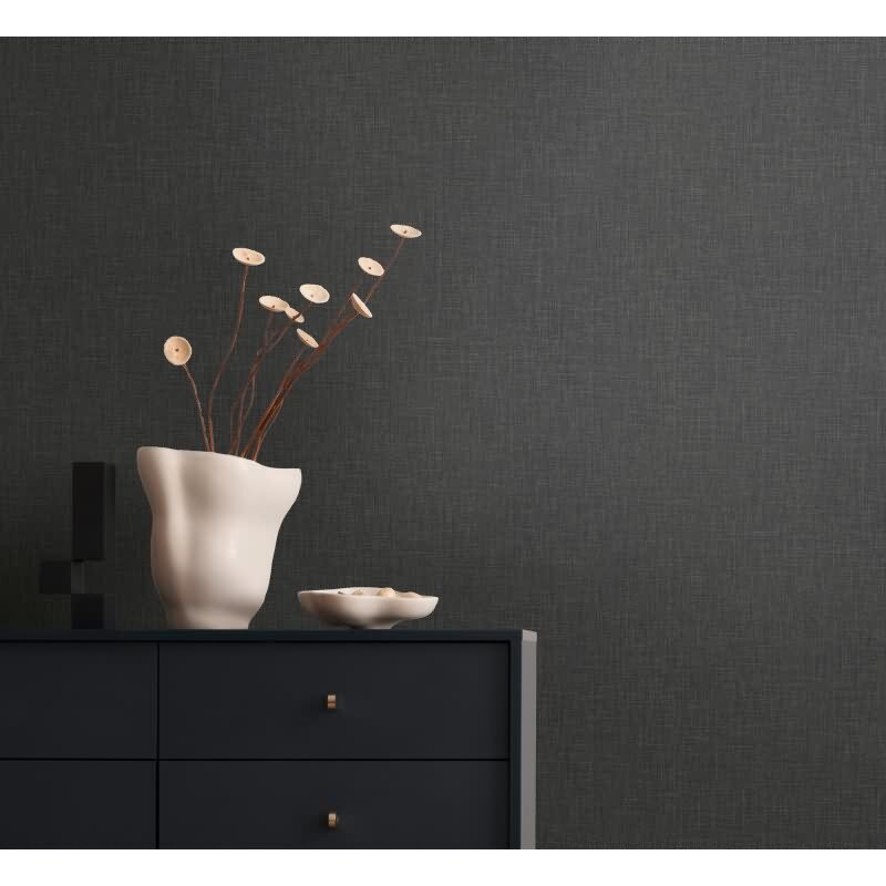 Unitapete in Leinenoptik Schwarz - Strukturierte Vliestapete matt elegant (KG-172961)