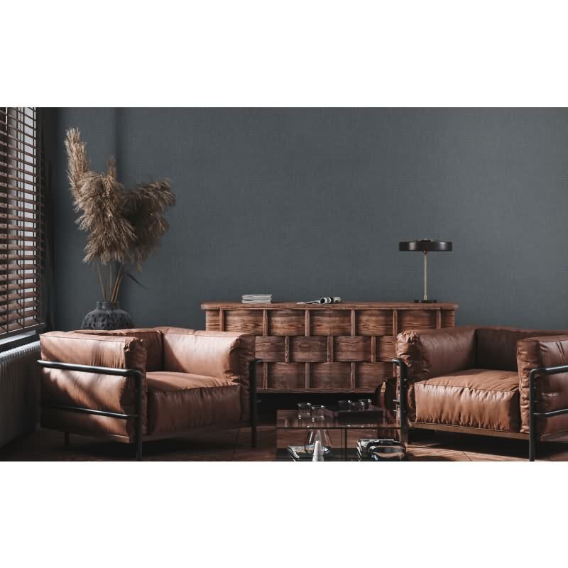 Unitapete in Leinenoptik Schwarz - Strukturierte Vliestapete matt elegant (KG-172961)