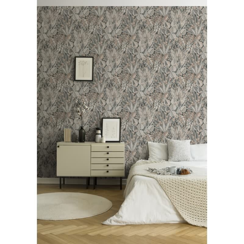 Dschungeltapete Braun Grau Beige - Exotische Muster Tapete floral - Vliestapete strukturiert (KG-172964)