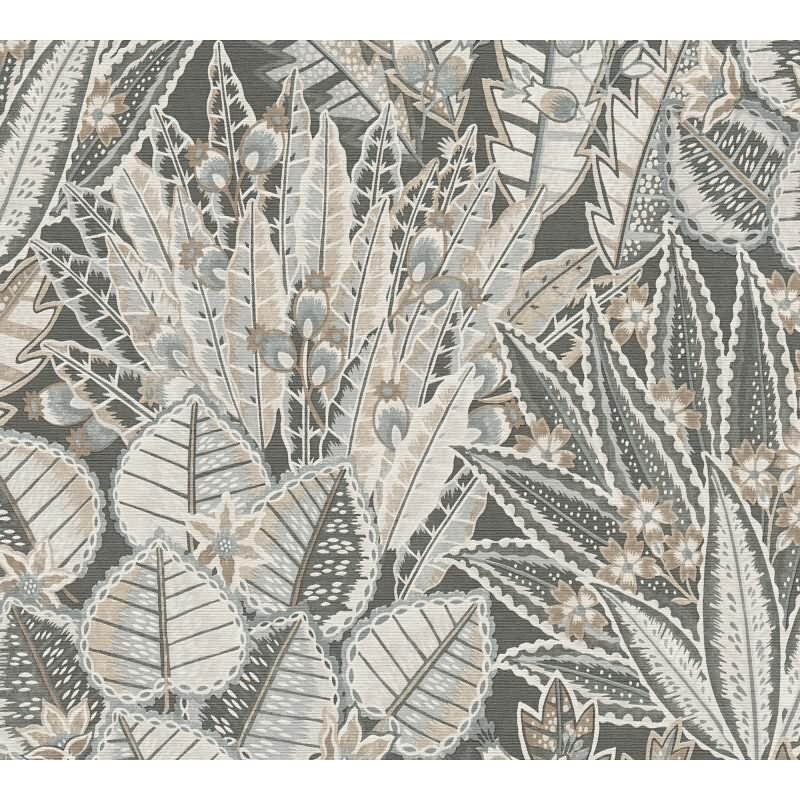 Dschungeltapete Braun Grau Beige - Exotische Muster Tapete floral - Vliestapete strukturiert (KG-172964)