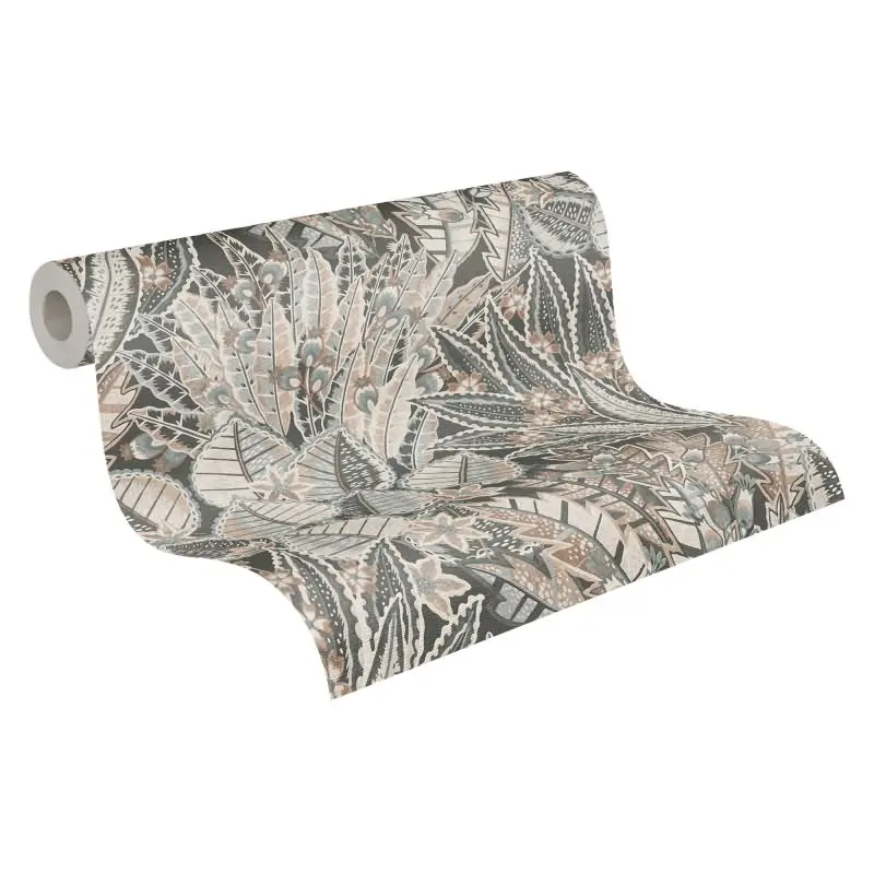 Dschungeltapete Braun Grau Beige - Exotische Muster Tapete floral - Vliestapete strukturiert (KG-172964)