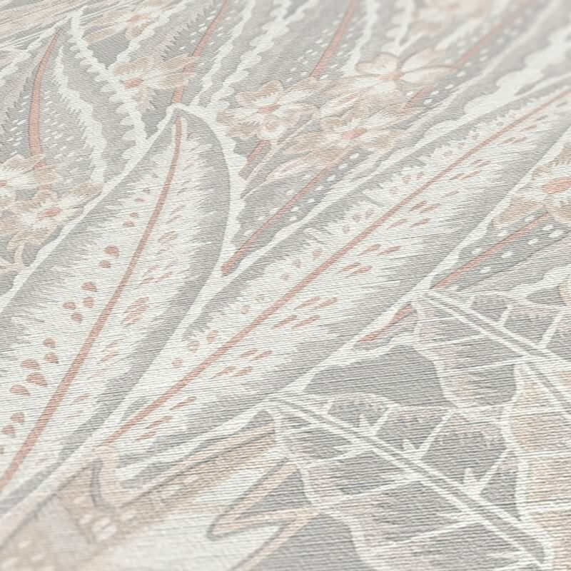 Dschungel-Tapete Grau Creme Beige - Florale Mustertapete zart - Vliestapete strukturiert (KG-172965)